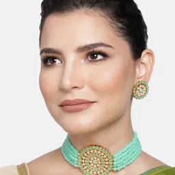 Peora Gold Plated & Sea Green Pearl Handcrafted Jewellery Set image 1