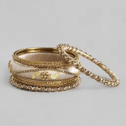 Peora Women 10Pcs Gold-Plated Silk Thread Work & Stone Studded Bangles image 4