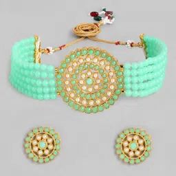 Peora Gold Plated & Sea Green Pearl Handcrafted Jewellery Set image 3