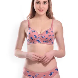 PIBU Floral Printed Lightly Padded Cotton Bra With Brief-image-1
