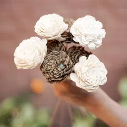 Artecasa Set of 8 Dried Golden & White Sola Flower image 3