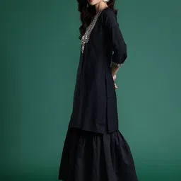 Indo Era Ethnic Motifs Zari Embroidered Liva Kurta With Sharara & Dupatta image 5