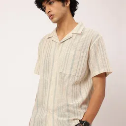 Kook N Keech Laid-Back Layers Open Knit Striped Relaxed Shirt image 5