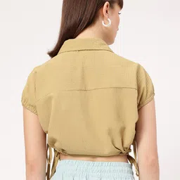 DressBerry Chic Paradise Seersucker Cut-Out Detail Crop Shirt Style Top image 5