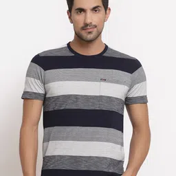 Club York Men Navy Blue & Grey Striped T-shirt-image-35