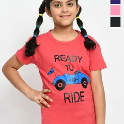 BAESD Girls Pack Of 4 Typography Printed Regular Fit Cotton T-Shirt-picture-53