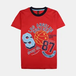 V-Mart Boys Red Typography Printed Cotton T-shirt image 1