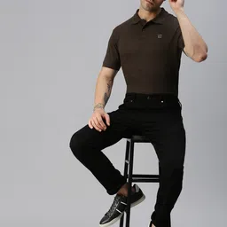 ONN Men Brown Polo Collar Applique T-shirt-image-70