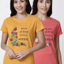 Kryptic Women Pack Of 2 Printed Pure Cotton Lounge T-Shirts-picture-17