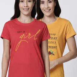 Kryptic Women Pack Of 2 Printed Pure Cotton Lounge T-Shirts-picture-22