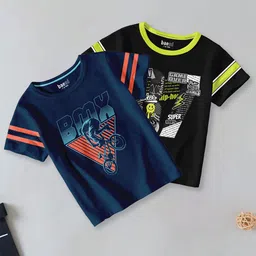 BAESD Boys Pack Of 2 Typography Printed Round Neck Short Sleeves Cotton T-shirts image 1