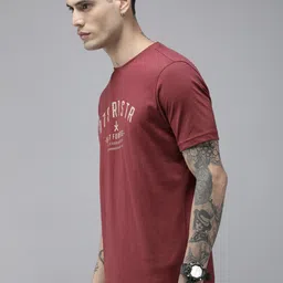 Roadster Men Maroon Brand Logo Printed Pure Cotton T-shirt image 3