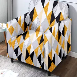 Cortina Yellow & White Printed 1-Seater Super-Stretchable Non-Slip Sofa Slipcover-picture-42