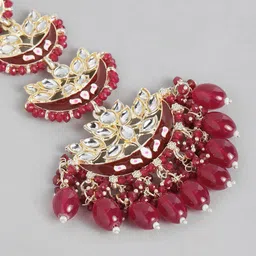 Peora Women Gold-Plated Kundan Studded & Beaded Contemporary Drop Earrings image 5