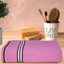Athom Trendz Pink & White Popcorn Textured Organic Cotton Super Soft Bath Towel image 1