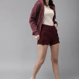 Roadster GreenTurn Women Purple Solid Hooded Sustainable Sweatshirt image 5