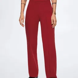 MANGO Women Red Straight Fit High-Rise Sustainable Pleated Trousers-image-85