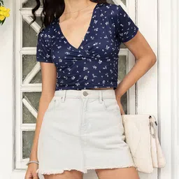 DressBerry Cottagecore Chic Micro Floral Printed Wrap Crop Top-image-36