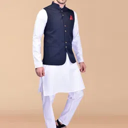 PRINTINDIA Mandarin Collar Pure Cotton Straight Kurta With Trouser & Nehru jacket image 2