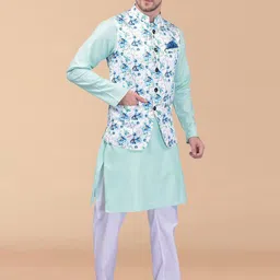 PRINTINDIA Mandarin Collar Pure Cotton Straight Kurta with Trousers & Nehru jacket image 4
