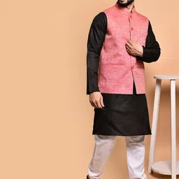PRINTINDIA Mandarin Collar Pure Cotton Straight Kurta With Trousers & Nehru jacket image 2