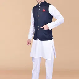 PRINTINDIA Mandarin Collar Pure Cotton Straight Kurta With Trouser & Nehru jacket image 5