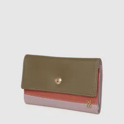 Baggit Women Olive Green & Mauve LWXE MAYZE Colourblocked Three Fold Wallet image 2