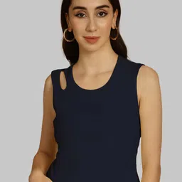 Friskers Yellow & Navy Blue Keyhole Neck Cotton Sleeveless Top image 2