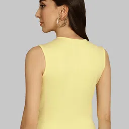 Friskers Yellow & Navy Blue Keyhole Neck Cotton Sleeveless Top image 3