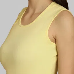 Friskers Yellow & Navy Blue Keyhole Neck Cotton Sleeveless Top image 5