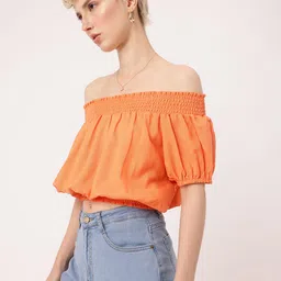 DressBerry Dreamy Vibe Smocked Off-Shoulder Blouson Crop Top image 2