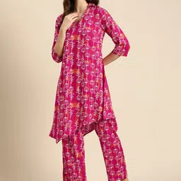 Anouk Women Floral Printed Asymmetric Regular Kurta with Trousers image 4