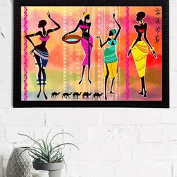 eCraftIndia Pink & Green Tribal Theme Satin Matt Textured UV Wall Art image 1