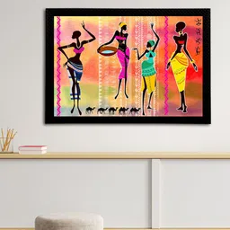 eCraftIndia Pink & Green Tribal Theme Satin Matt Textured UV Wall Art image 2