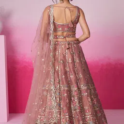 panchhi Embroidered Sequinned Net Semi-Stitched Lehenga & Unstitched Blouse With Dupatta image 3