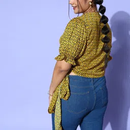 Berrylush Curve   Yellow Animal Printed Wrap It Up Top image 4