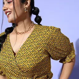 Berrylush Curve   Yellow Animal Printed Wrap It Up Top image 5