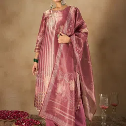 Indo Era Floral Printed Sequinned Straight Kurta With Trousers And Dupatta image 5
