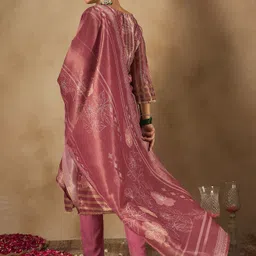 Indo Era Floral Printed Sequinned Straight Kurta With Trousers And Dupatta image 3