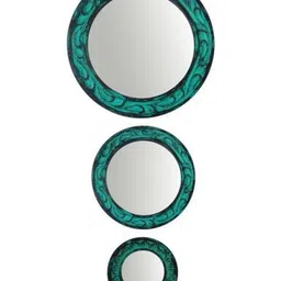 VAS collection home 3-Pcs Green Floral Patterned Wooden Wall Mirror image 1