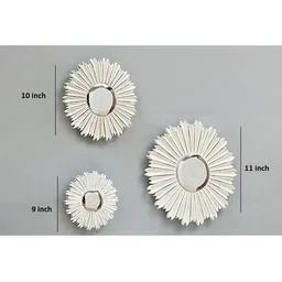 VAS collection home 3-Pcs White Floral Patterned Wooden Wall Mirror image 3