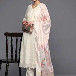 Libas Floral Embroidered Thread Work Kurta With Trousers & With Dupatta image 1