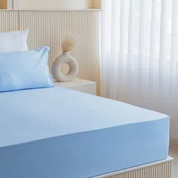 HOMEMONDE Blue 210 TC Single Bedsheet with 1 Pillow Covers image 3