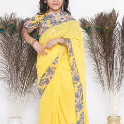Little Bansi Girls Floral Pure Georgette Ready to Wear Saree-image-66