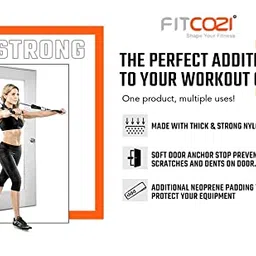 FITCOZI Nylon Resistance Loop Band Handle with Carabiner Hooks and Door Anchor image 4