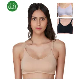 Inner Sense Organic Cotton Antimicrobial Nursing Bra Pack of 3 - Multi-Color-image-75