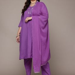 Readiprint Fashions Plus Size Floral Yoke Design Pleated Thread Work Pure Cotton Kurta Set-image-23