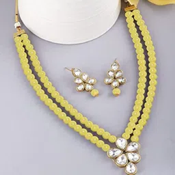 I Jewels Women Gold-Plated Kundan-Studded & Beaded Necklace and Earrings-image-61