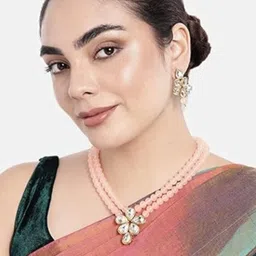 I Jewels Women Gold-Plated Kundan-Studded & Beaded Necklace and Earrings-picture-12