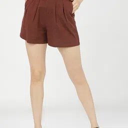 tokyo talkies Solid Women Maroon Basic Shorts-picture-12
